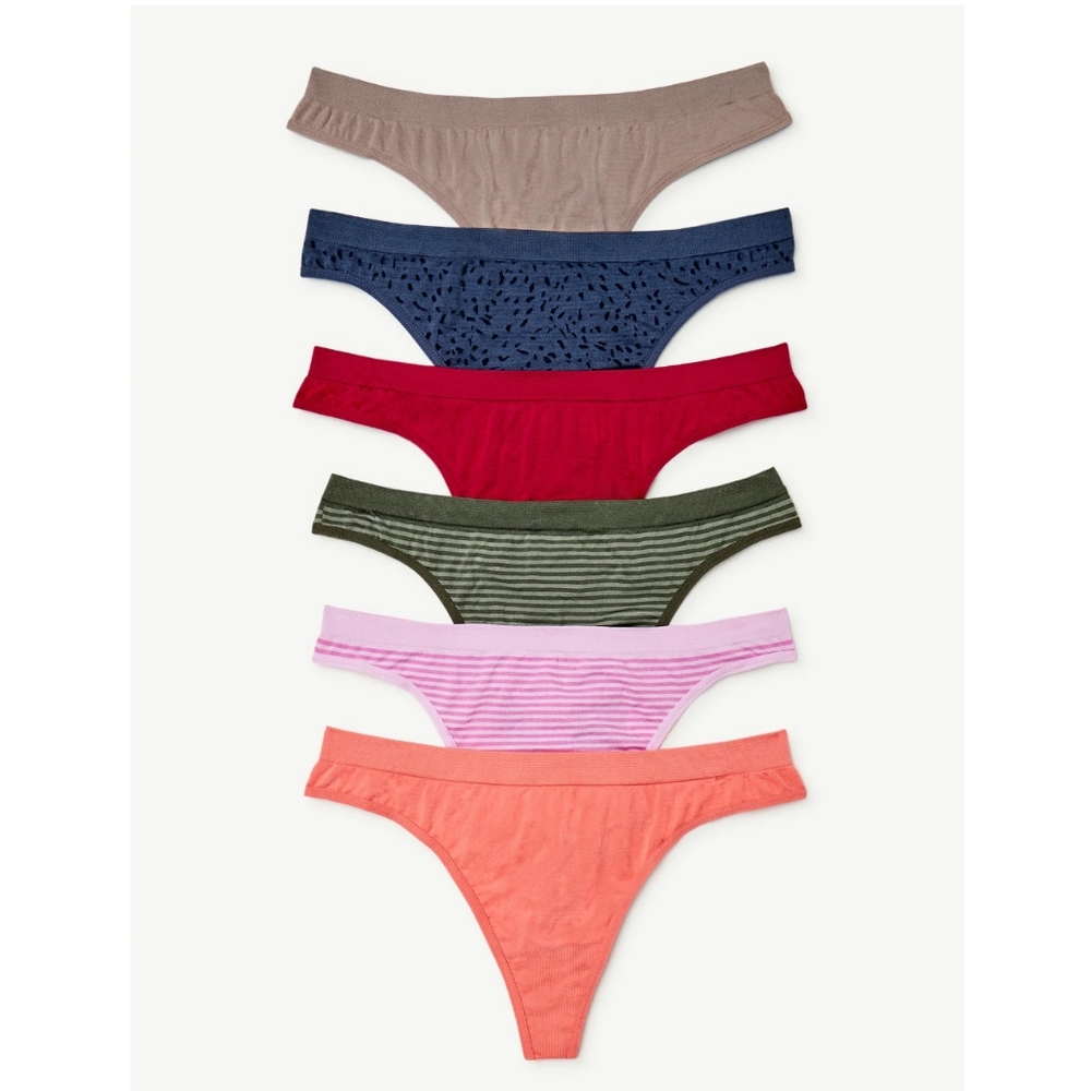 Joyspun Women's Seamless Thong Panties, 6-Pack,